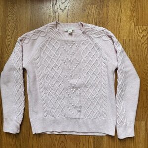 J Crew Girls Cotton Sweater, Cable Knit with Heart Motif